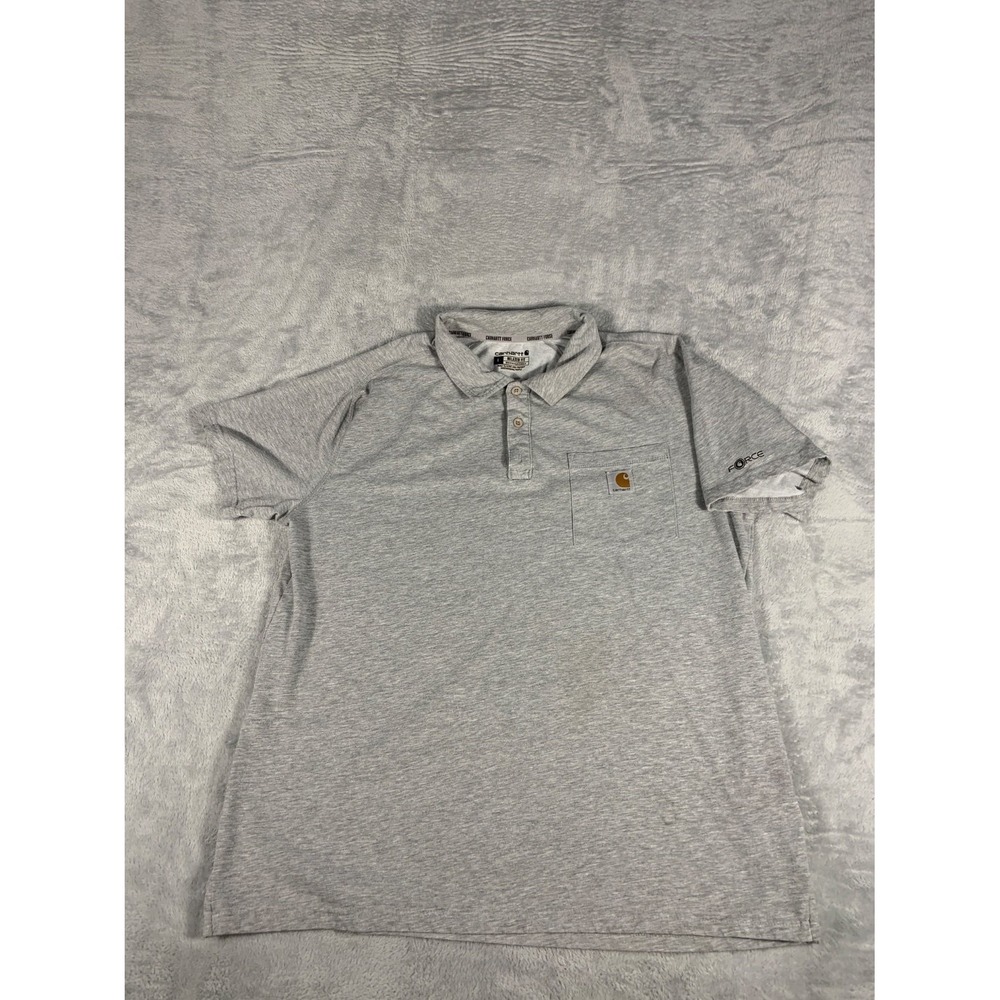 Carhartt Force Polo Shirt Mens L Gray Relaxed Fit Pocket Workwear Short Sleeve